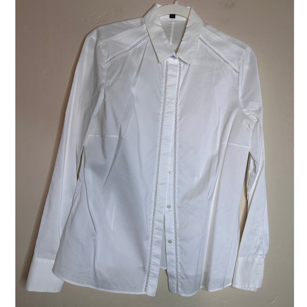 BOSS Hugo Boss White Button Up Blouse Eyelet Trim Detail 12